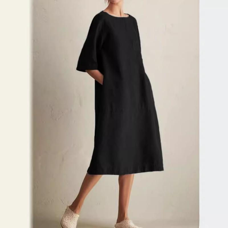 Женское повседневное платье большого размера с круглым вырезом и средней манжетой