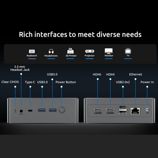 Bmax B8 Pro Mini PC Intel 13-го поколения Core i7 5,0 ГГц 10-ядерный 24 ГБ ОЗУ 1 ТБ SSD Windows 11 WiFi6 BT5.2