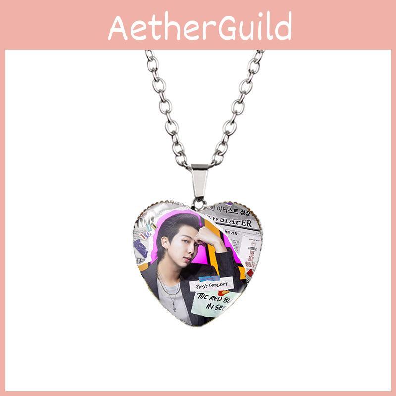 Ожерелье в форме сердца BTS для фанатов, уникальная подвеска из сплава с сверкающими драгоценными камнями