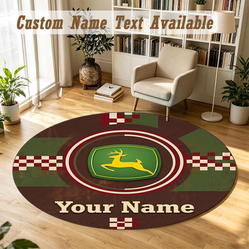 Round Rug Custom NameJohn Deere Pattern Non Slip Carpet Home Floor Decor