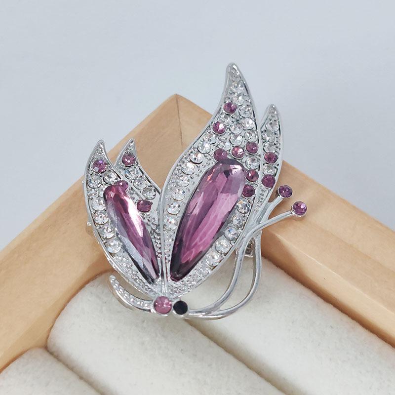 Брошь-эмаль ручной росписи в виде розового цветка с бриллиантами - Ретро дизайн животного