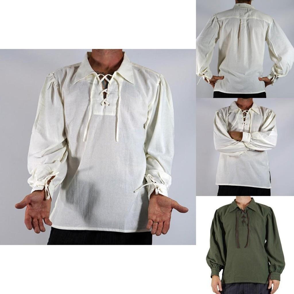 Мягкая и удобная пиратская рубашка в средневековом стиле для мужчин с рукавами с широкими манжетами