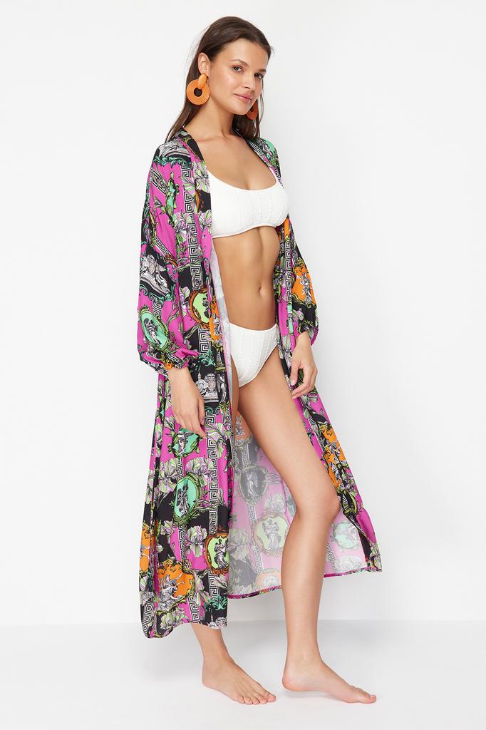 Женская мода, новое кимоно и кафтан с абстрактным рисунком и поясом, макси-тканое кимоно-кафтан из 100% хлопка