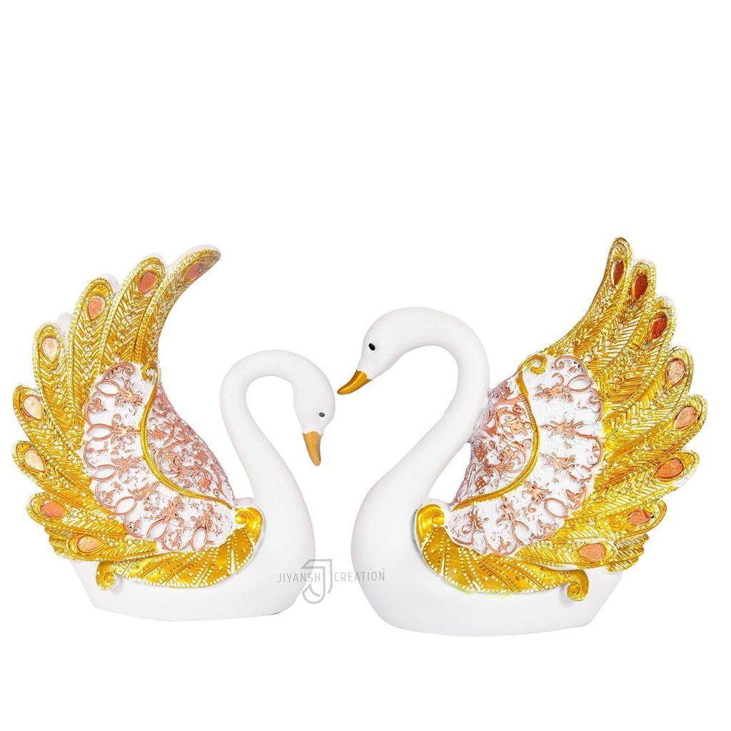 Duck Swan Pair Feather Design Sculpture for Home Decor Decorative Showpiece (Set of 2 Pc, Small, White) Showpiece