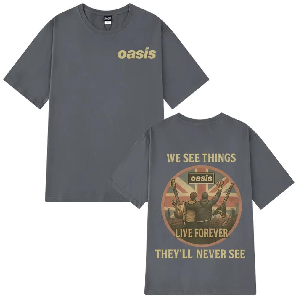 Oasis Live Forever Футболка с винтажным принтом на спине Мужская Женская Футболки в стиле поп-музыки и хип-хопа С коротким рукавом Повседневные Свободные футболки Инс Y2k