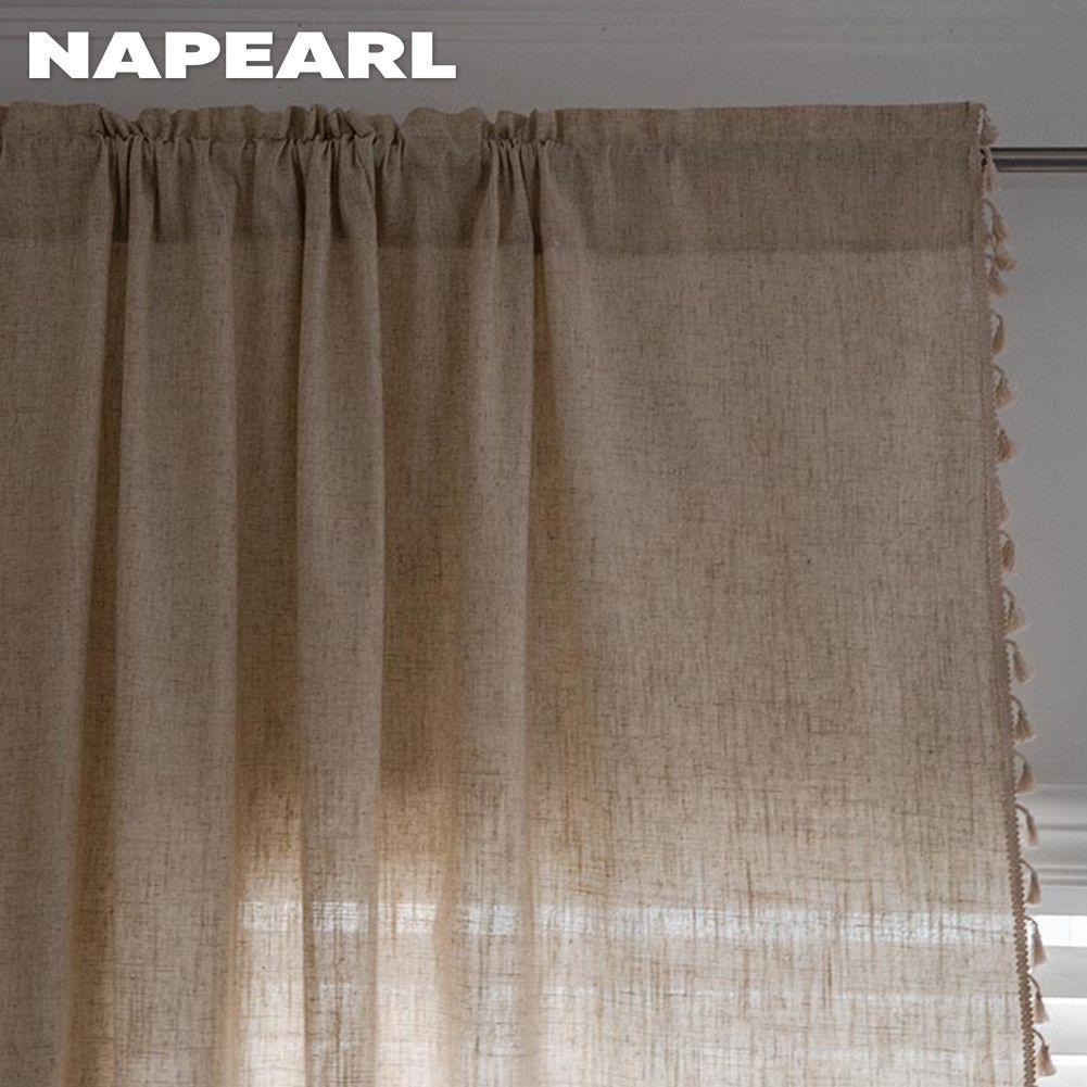 1 шт. NAPEARL, бежевая хлопково-льняная тюльовая пряжа, занавеска, современная однотонная 40% полузатеняющая оконная драпировка для гостиной, спальни, домашний декор