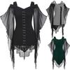 Women Gothic Criss Cross Lace Insert Sleeve T-shirt Plus Size Tops