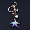 Jewelry Charm Keychain Rhinestones Encrusted Starfish and Conch Shell Pendant Keyring Handbag Accessories for Women