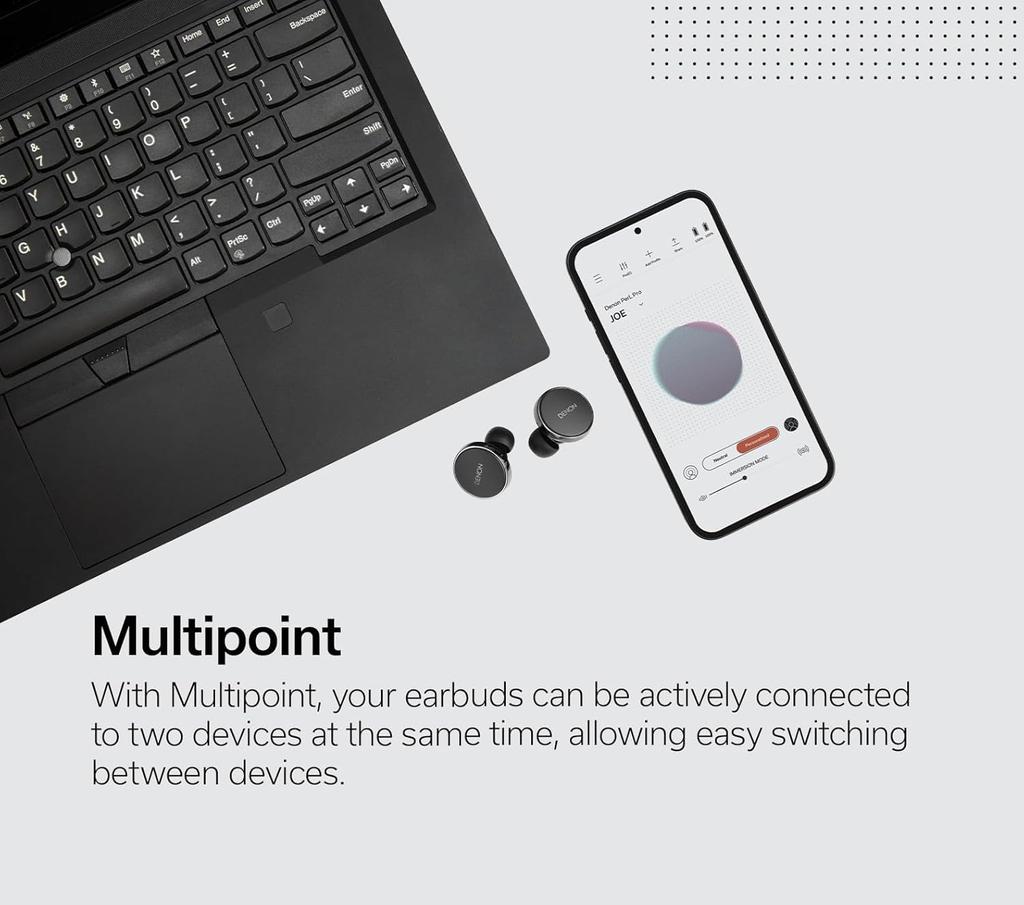 Беспроводные наушники Denon Bluetooth PerL Pro Персонализированные активные шумоподавляющие наушники с микрофоном для зарядки, черные AHC15PLBKEM AH-C15PL Функция/Адаптивность