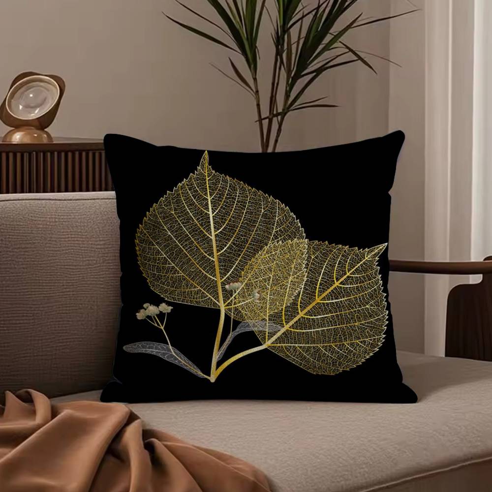 Golden Branches and Jade Leaves Pillow Case Anti-dustmite Pillowcase Invisible zipper silky short plush Sofa cushion cover