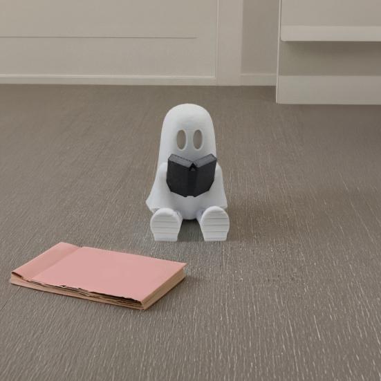 Nostalgie Ghost Reading Book Figurine, 3D Printed Cute Statue with Movable Joints, Halloween Mini Decorative Ornament for Bookshelf, Desktop Decor