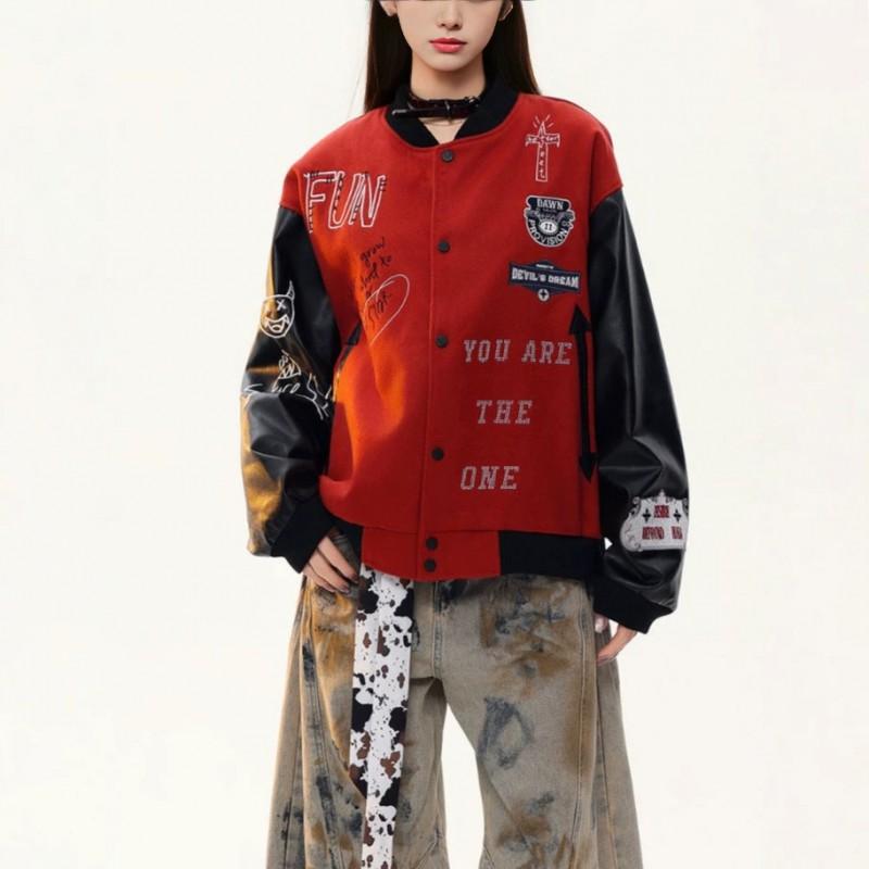 Mens Oversized Streetwear Jacket With Contrast Panels Embroidery Graphic Print Casual Outerwear