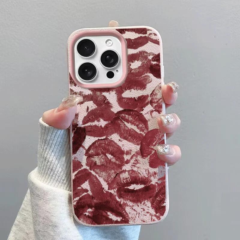 Чехол для телефона Xiaomi Redmi Note 13 14 12 Pro Plus 11 10 11S 10S A5 A3 14C 12C 10C 9C A1 A2 Кожаная текстура Чехол с принтом губ