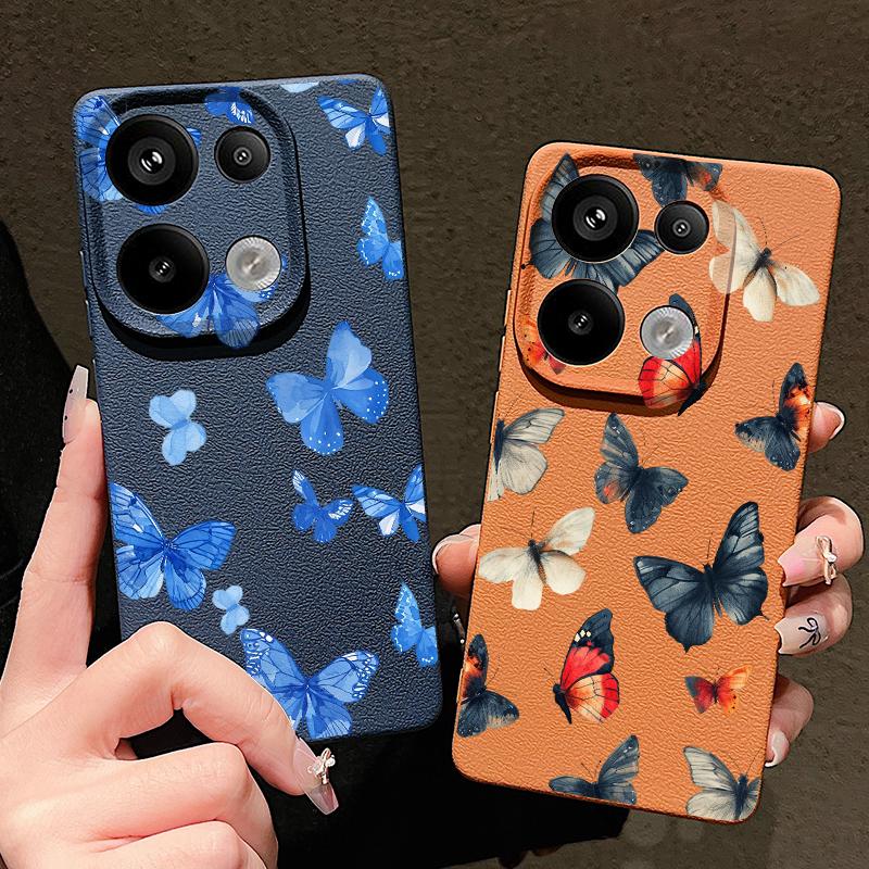 Мягкий силиконовый чехол с рисунком бабочки для Xiaomi 13t Poco X6 M6 Pro Redmi Note 14 13 12 11 10 Pro, противоударный кожаный текстурный однотонный чехол