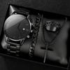 Men's Trend Roman Numeral Fashion Watch 4 Pieces/Set Men's Black Minimalist Quartz Watch Set