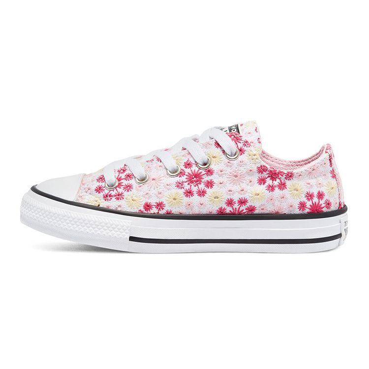 Converse Chuck Taylor All Star Low Top Kids Canvas Shoes Embroidered Pink And White Kids Sneakers 671287C