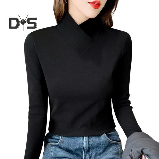 Женские топы с высоким воротником и длинным рукавом, облегающие, мягкие, эластичные, однотонные, с уникальным вырезом горловины
