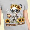 Sunflower Skeleton Shirt | Staying Alive Funny Skull Tee | Aesthetic Floral Gothic Shirt | Coffee Lover Graphic Tee | Fall Halloween Gift