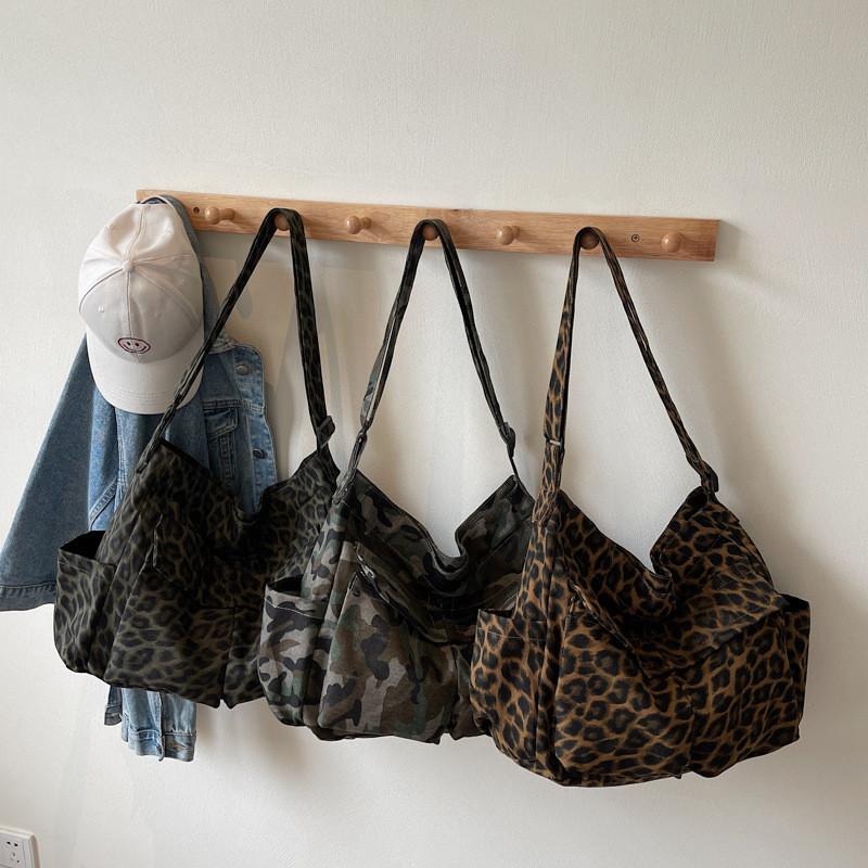 Камуфляжная холщовая сумка-тоут с леопардовым принтом и застежкой-молнией для повседневных выходов