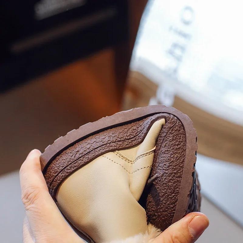 Детские зимние ботинки, новые бархатные утолщенные хлопковые ботинки для мальчиков и девочек, высокие нескользящие детские милые водонепроницаемые хлопковые ботинки