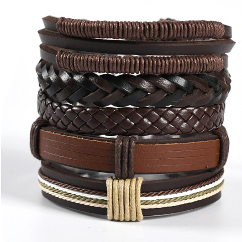 Eif Dock Vinatge Gothic Punk Skull Star Metal Multilayer Leather Bracelet Men Bracelets & Bangles Male Arm Jewelry