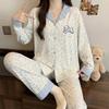 Spring and autumn new imitation cotton pajamas women's high-end plaid long-sleeved cartoon embroidered loungewear two-piece set