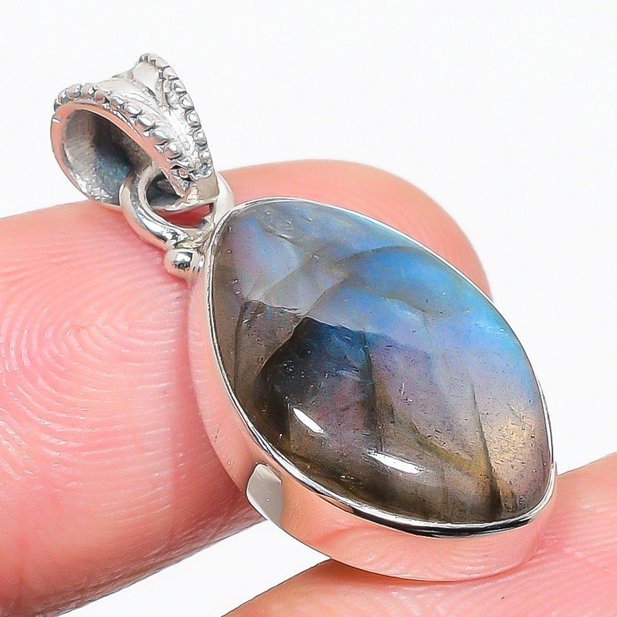 Natural Labradorite Gemstone 925 Solid Sterling Silver Gift Pendant 1.50" q5H42