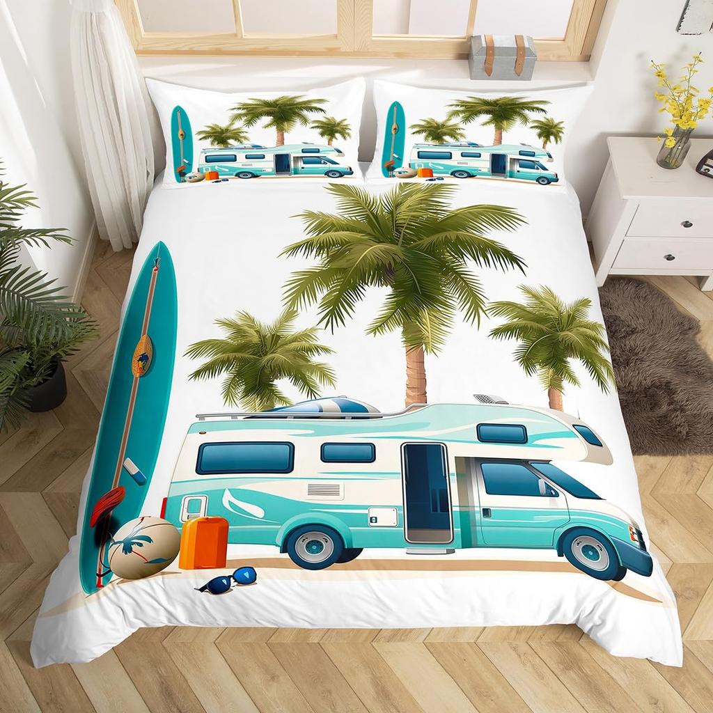 Пододеяльник Happy Camping Camper Комплект постельного белья Plants Outdoor Travel Adventure Одеяло Cover Camper Car Blue Sky Quilt Cover