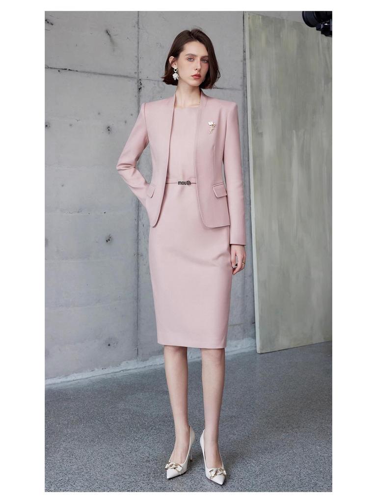 AD Unique Autumn 2024 Exquisite Professional Suit: Collarless Blazer & Dress Set