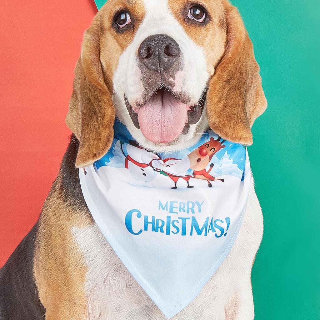 Cross-Border Christmas Pet Scarf: Triangle Bib with Deer & Snowman Print