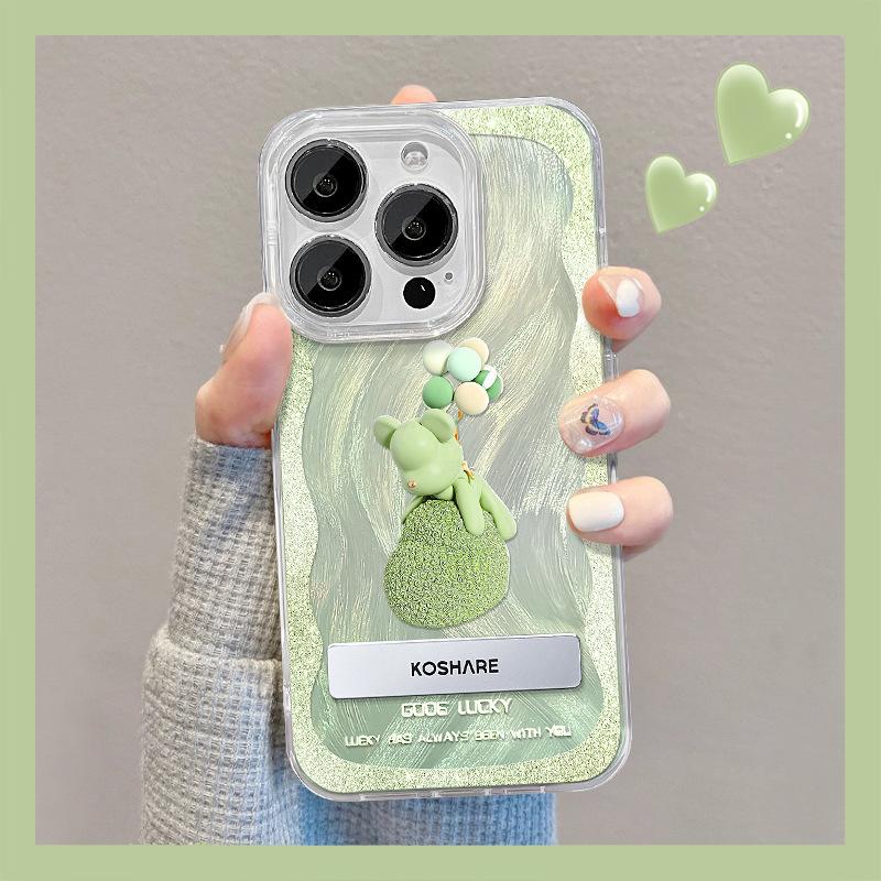 Подходит для чехла для мобильного телефона Apple 15 Iphone14 Подставка 'Медведь с воздушным шаром' 13pm Перьевая пряжа 12 Лазер 11 Большое отверстие Противоударный