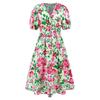 Summer Women's V-Neck Printed Dress A-Line Skirt