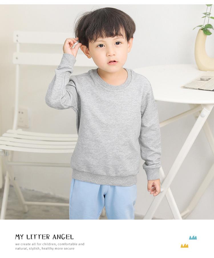 Children's Spring Collection Korean-Style Solid Color Hoodie - Trendy Long Sleeve Round Neck for Boys & Girls