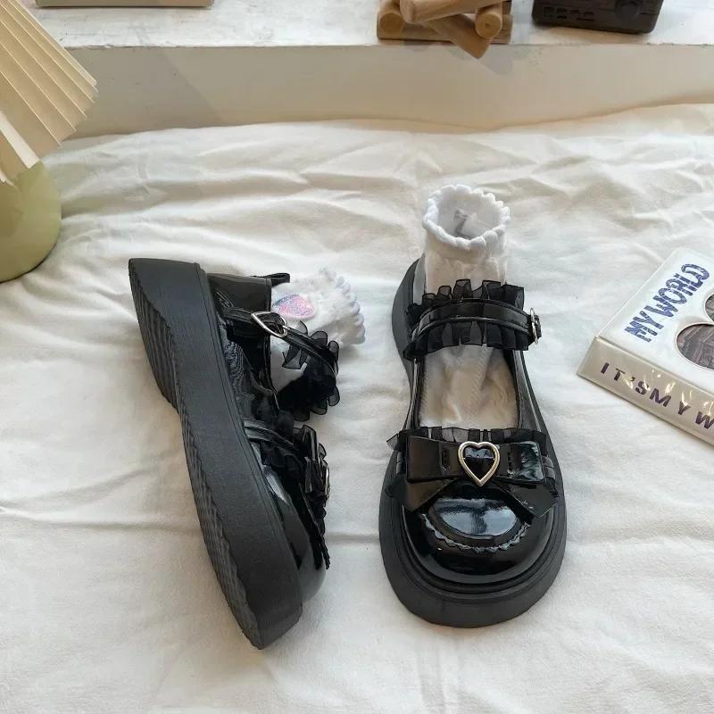 Женская обувь 2024, модные женские туфли-лодочки с пряжкой, осенние туфли Мэри Джейн с круглым носком, однотонные туфли с галстуком-бабочкой, женские повседневные лоферы на платформе