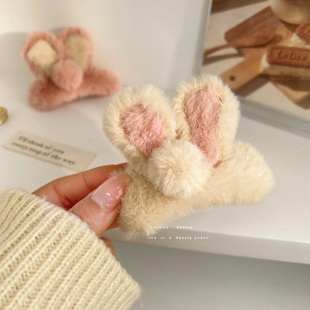 Rabbit Plush Claw Clip Korean Style Sweet Ponytail Clip Winter Plush Hair Claw  Headwear
