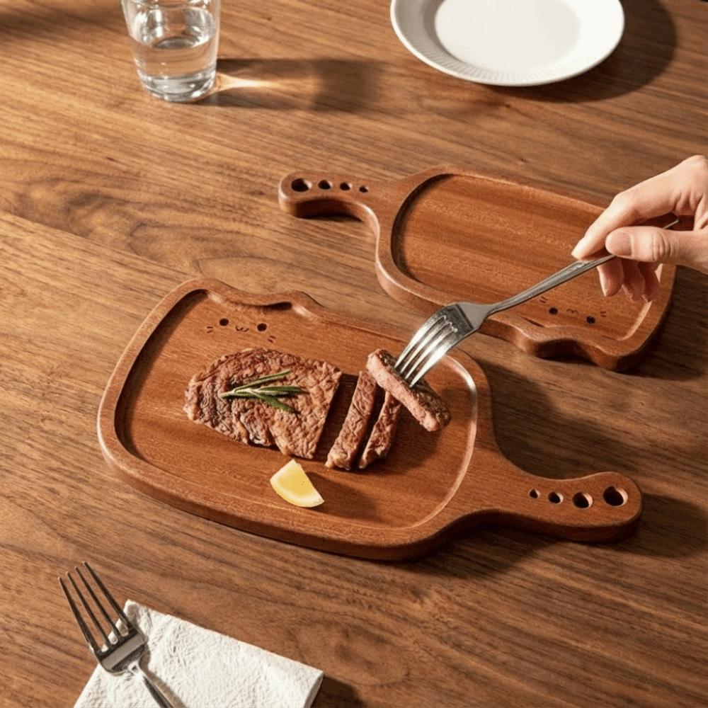 Solid Wood Ebony Wood Cutting Board Thickened Kitty Shape Steak Tray Fruit Chopping Board  Kitchen