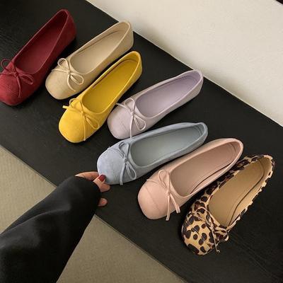 Нежный бантик синие маленькие туфли-лодочки на плоской подошве балетки ранняя весна мягкая подошва неглубокий вырез женская обувь ladyshoes