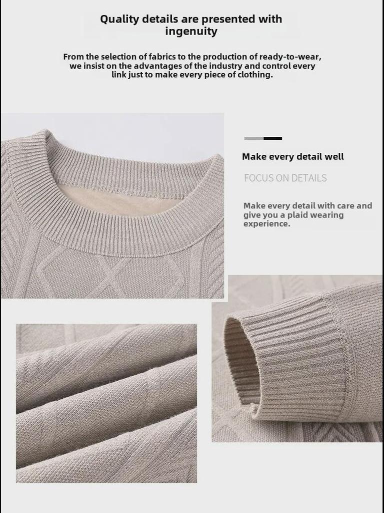 Men's Trendy Loose-Fit Round Neck Pullover Sweater, Autumn/Winter Plus Velvet Thickened Casual Wear