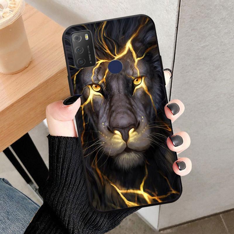 For TCL 20Y 20E Case Black Silicone Bumper Wolf Lions Soft TPU Covers for TCL 20E 6125F Funda Coque TCL20Y 20 Y 6156D Shells