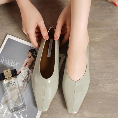 Одиночные туфли из коровьей кожи с плоским носком, женские туфли с неглубоким носком, профессиональные туфли на низком каблуке, овчина, одна педаль, женская обувь из натуральной кожи