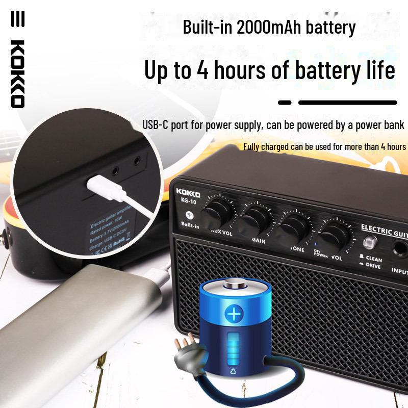KOKKO KG-10 Портативная электрогитара с Bluetooth, маленькая, перезаряжаемая для использования на открытом воздухе