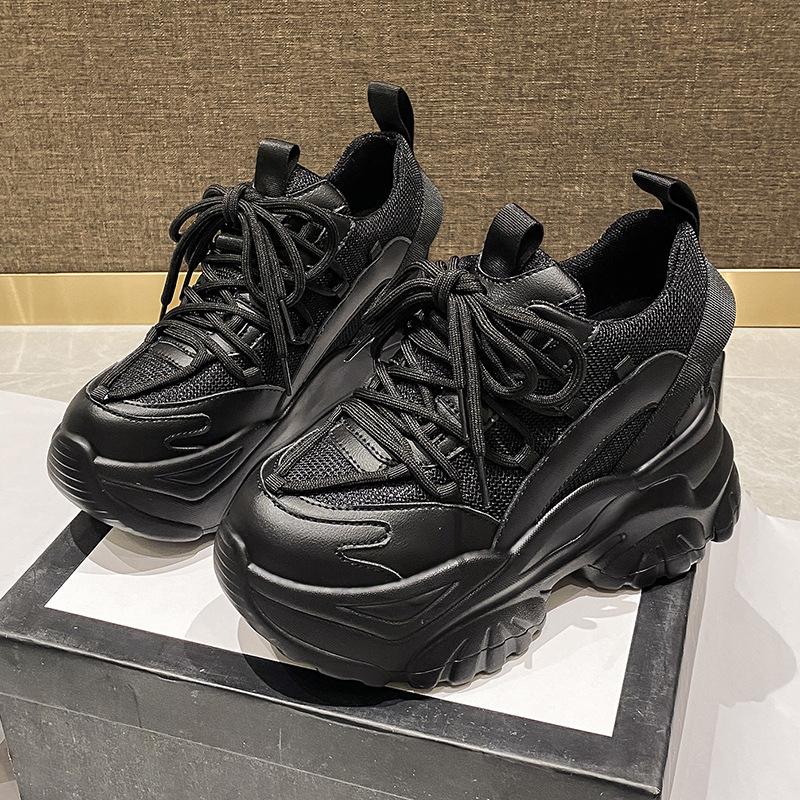 Летние туфли Daddy Shoes Женская обувь Увеличенные кроссовки на толстой подошве Модные дышащие удобные сетчатые повседневные туфли на шнуровке