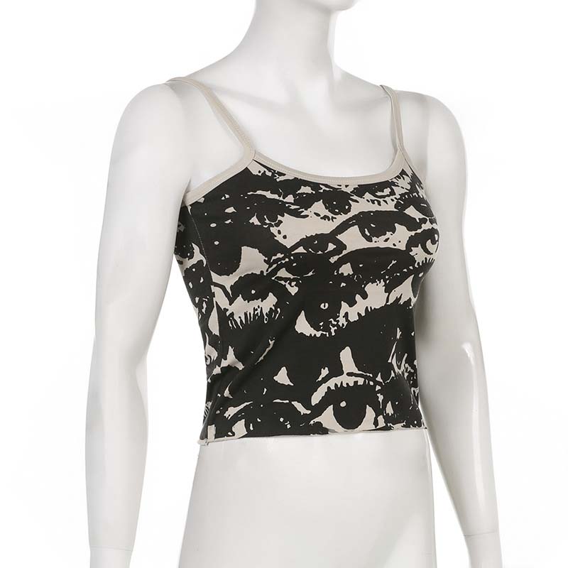 Футболка с готическим портретным принтом, эстетические укороченные топы Y2K, жилет с короткими рукавами, футболки в стиле Харадзюку, уличная одежда, белые подтяжки, женская одежда