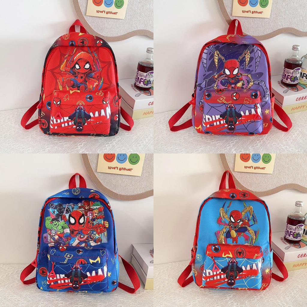Cartoon Kids Spider Man Backpack For Boys And Girls With Breathable Nylon And Comfortable Shoulder Straps For Kindergarten Daily Use