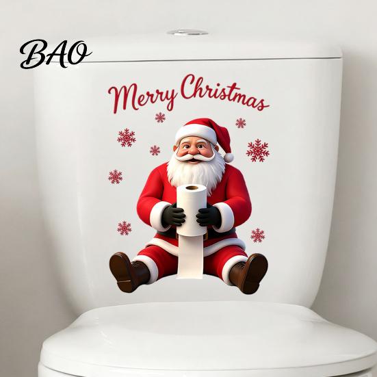Santa Claus Toilet Decals Sticker, Waterproof PVC Christmas Bathroom Decal for Versatile Festive Room Decor Home Decoration, Removable Snowflake Wall