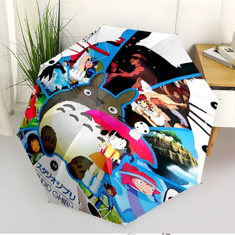 My Neighbor Totoro Print Automatic Open Close Umbrella, Portable Foldable Umbrella, for Outdoor Commute Camping Trip, Ideal Birthday Gift