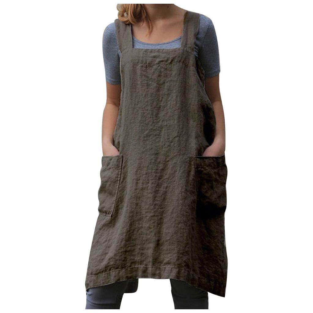 Льняной женский фартук с перекрестной спинкой и 2 карманами для выпечки, кулинарии и садоводства