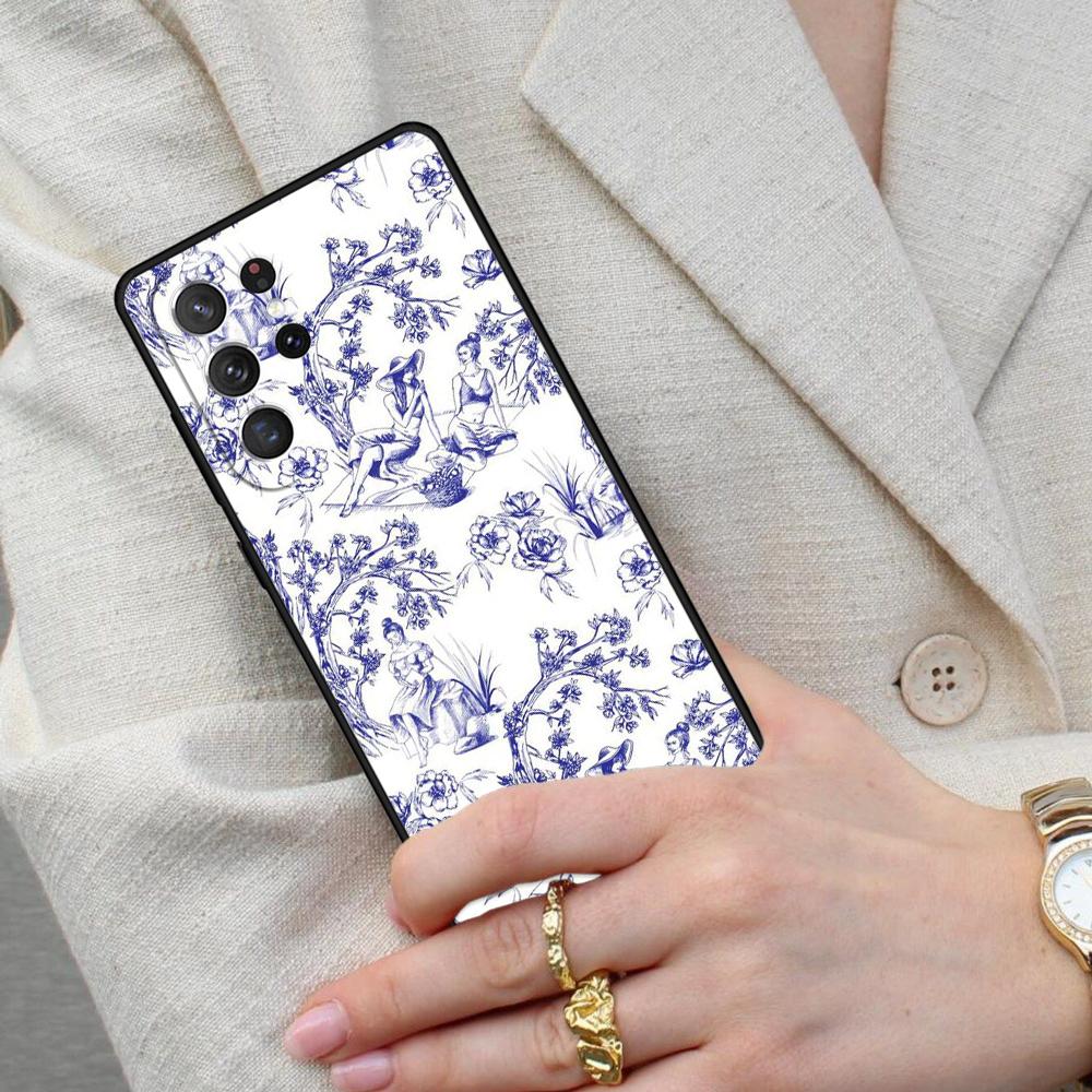 Сине-белый фарфор МЯГКИЙ чехол для телефона Samsung Galaxy S26 Ultra S25 S24 S23 S22 S21 S20 Note10