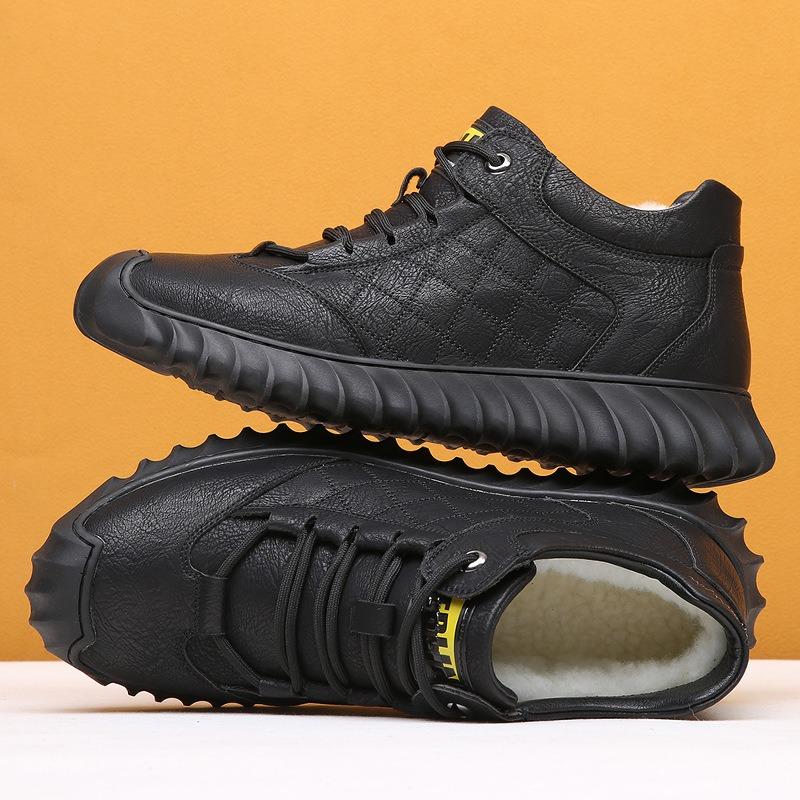 Новая зимняя мужская обувь из натуральной кожи, бархатная, утепленная, теплая, непромокаемая и нескользящая, уличная повседневная кожаная обувь, мужская хлопковая обувь