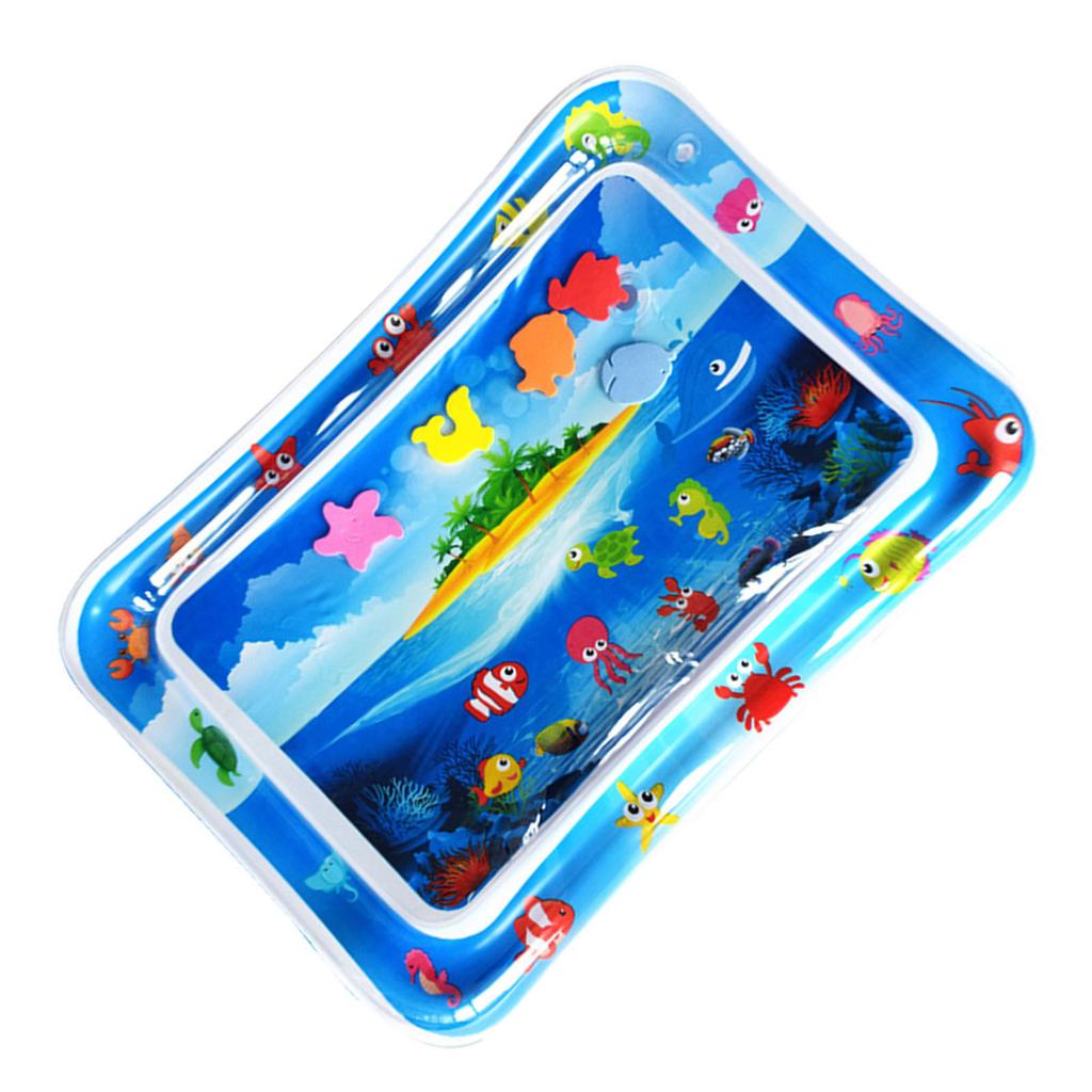 Baby Water Play Mat PVC Inflatable Fish Patterns Rectangle Shaped Water Pad for Children Blue